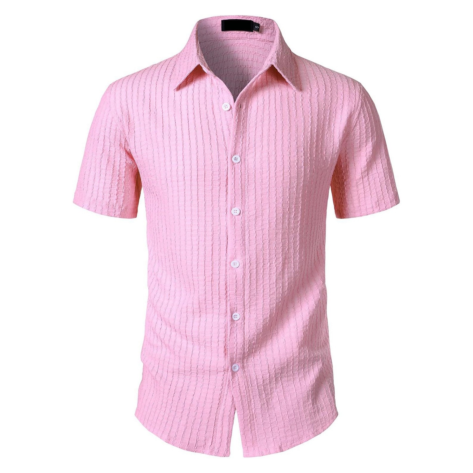 thumbnail image 1 of Camisa informal de manga corta a rayas para hombre: cuello abierto, corte holgado, para el verano, diseño resistente a las arrugas y fácil de cuidar, 1 of 6